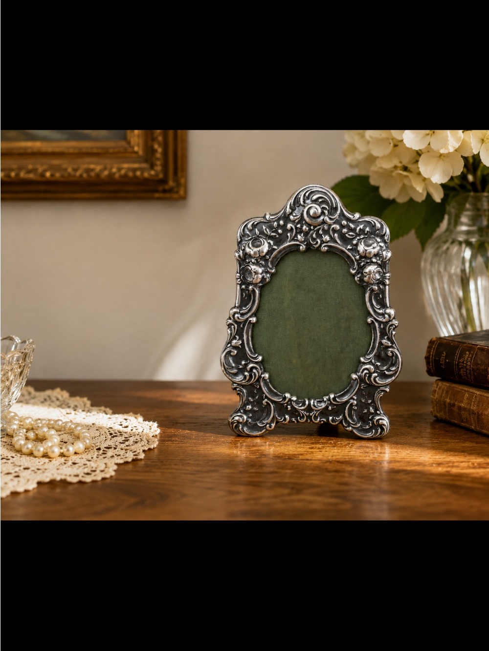 Vintage Gorham Sterling Silver Mini Picture Frame~Ornate Rococo Repoussé Floral